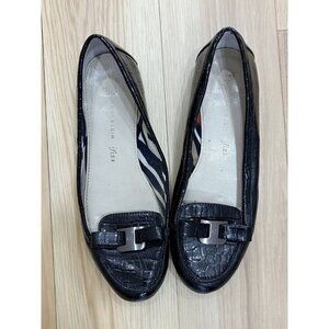 Anne Klein Iflex Black Reptile Pattern Loafers With Metal Accent 7M